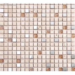 Travertine Stone Floor Tile Lobby Mosaic Counter Top Tile with Stainless Steel Chip