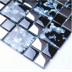 Sea Blue Glossy Pure Diamond With Pattern Mosaic Countertop Glass Mosaic Tiles