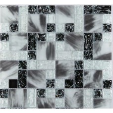 Frosted Black and White Bathroom Mosaic Glass Tile Art Panel Sheets