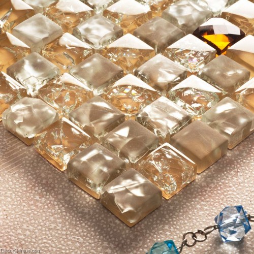 Frosted Ice Cracked 3D Diamond Glass Tile Kitchen Glass Mosaic Tiles Building Materials 