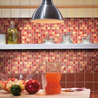 DecorGeius Red Pink Blend Mirror Decorative Mosaic Tiles Sheet Classic Antique Bathroom Tile
