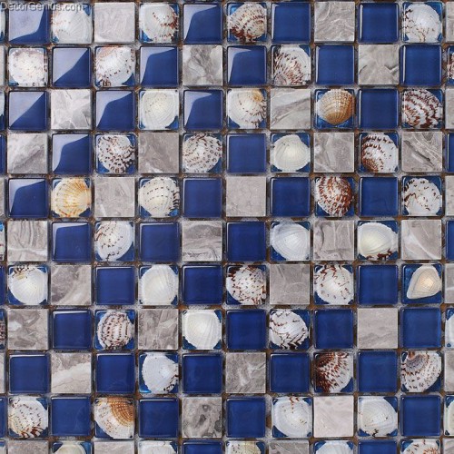 3D Shell Crystal Shell Kitchen Wall Tile Backsplash Mosaic Glass Navy Tiles