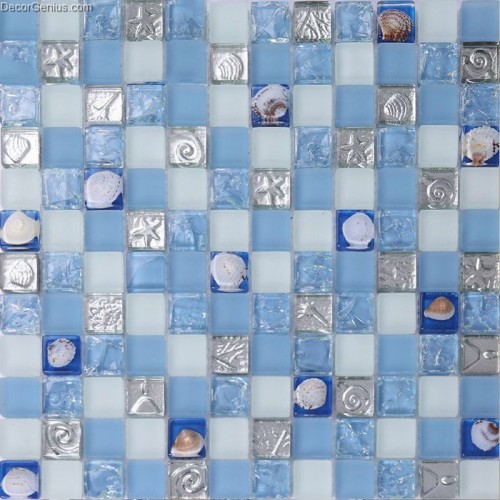 Blue Ice Cracked Shell Mosaic Tile Home Floor Resin Walltile  Natural Pearl kitchen Backsplash 