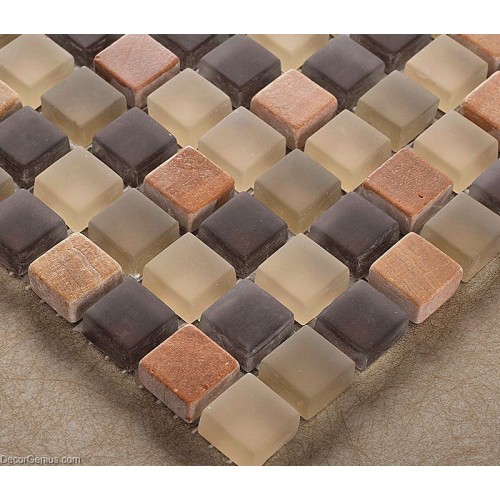 Bathroom Natural Stone Tile Mixed Glass Wall Decoration Mosaic Tiles Brown and Grey