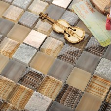 Stainless Steel Mixed Stone Bathroom Decorative Mosaic Tiles Glass Crystal Wall Panel Tile
