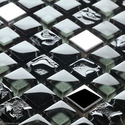 DecorGenius Nailed Pure Black Glass Mirror Tile DGWH025 Stainless Steel Metal 3D Floor Wall Mosaic Tiles
