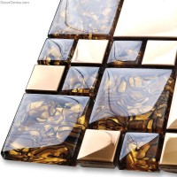 Badroom Gold Adhesive Glass Mirror Tiles 3D Tile Stickers Kitchen Pattern Wall Panel
