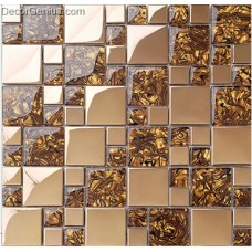 Badroom Gold Adhesive Glass Mirror Tiles 3D Tile Stickers Kitchen Pattern Wall Panel