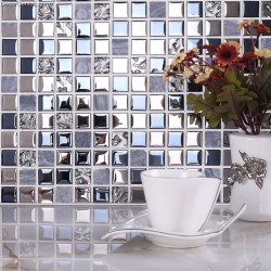 Blue Silver Wall Tile Blend Metal and Glass Stainless Steel Mosaic Floor Backsplash Kitchen Tiles