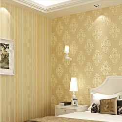 Light Yellow Flower and Stripe Best Coordination LIving Wallpaper Soft and Smooth Natural Wallcovers